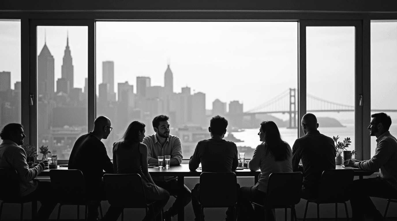 Founders meetup with San Francisco skyline view